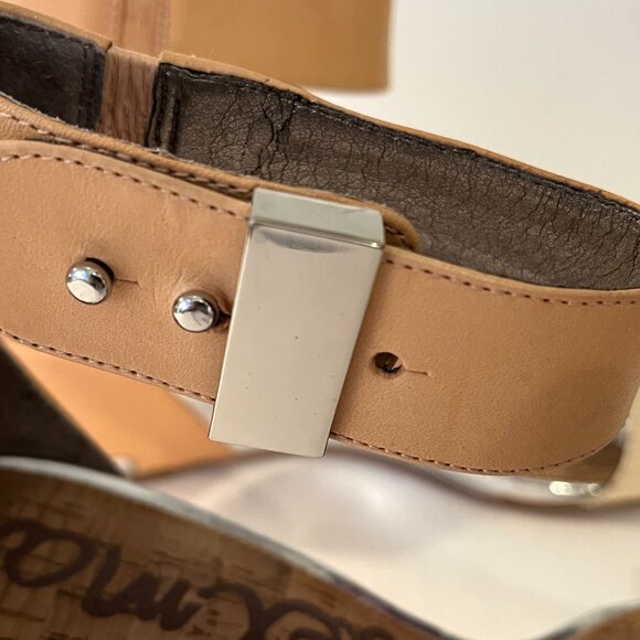 Sam Edelman Sophie Wedge Sandal Open Toe Tan Silver Cream Ankle Strap Women 8.5M - Picture 7 of 14